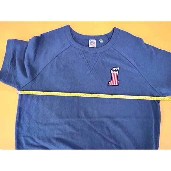 Junk Food Blue Oversized Short Sleeve Raglan American Flag 1 Patch Sweatshirt M - Picture 5 of 6